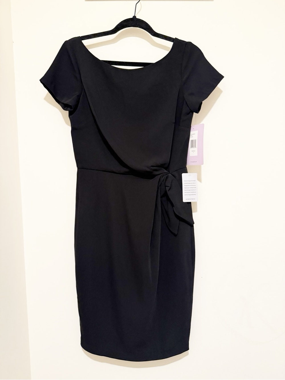 JS Collections Black Short-Sleeve Tie-Waist Midi Dress